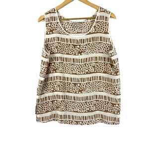 Bob Mackie Wearable Art Womens Silk Tank Top Size Large Floral Striped New Tan